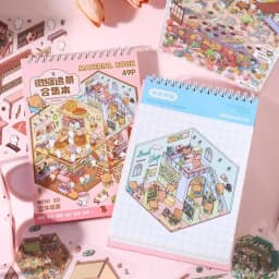 49pcs/pack Sunny Town Miniature Scene Sticker Book 3D Stereo Cartoon Cottage DIY Scene Making Decoration