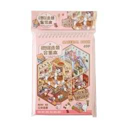 49pcs/pack Sunny Town Miniature Scene Sticker Book 3D Stereo Cartoon Cottage DIY Scene Making Decoration