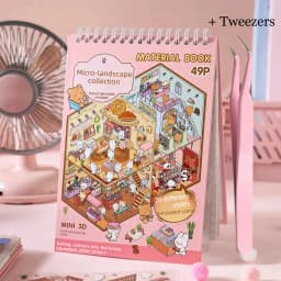 49pcs/pack Sunny Town Miniature Scene Sticker Book 3D Stereo Cartoon Cottage DIY Scene Making Decoration