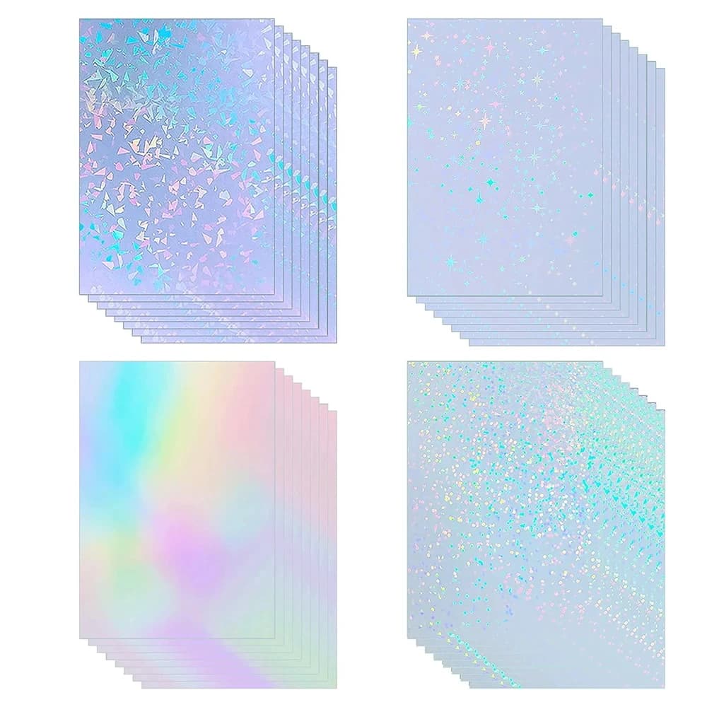 50pcs Holographic Sticker Paper 2.9 X 4.1 Inch Clear Vinyl Self-Adhesive Waterproof Transparent Cold Laminating Film for Crafts
