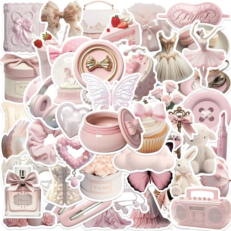 10/30/50PCS Kawaii Pink Ballet PVC Sticker Aesthetic Korean Stationery Decoration Scrapbooking School Supplies