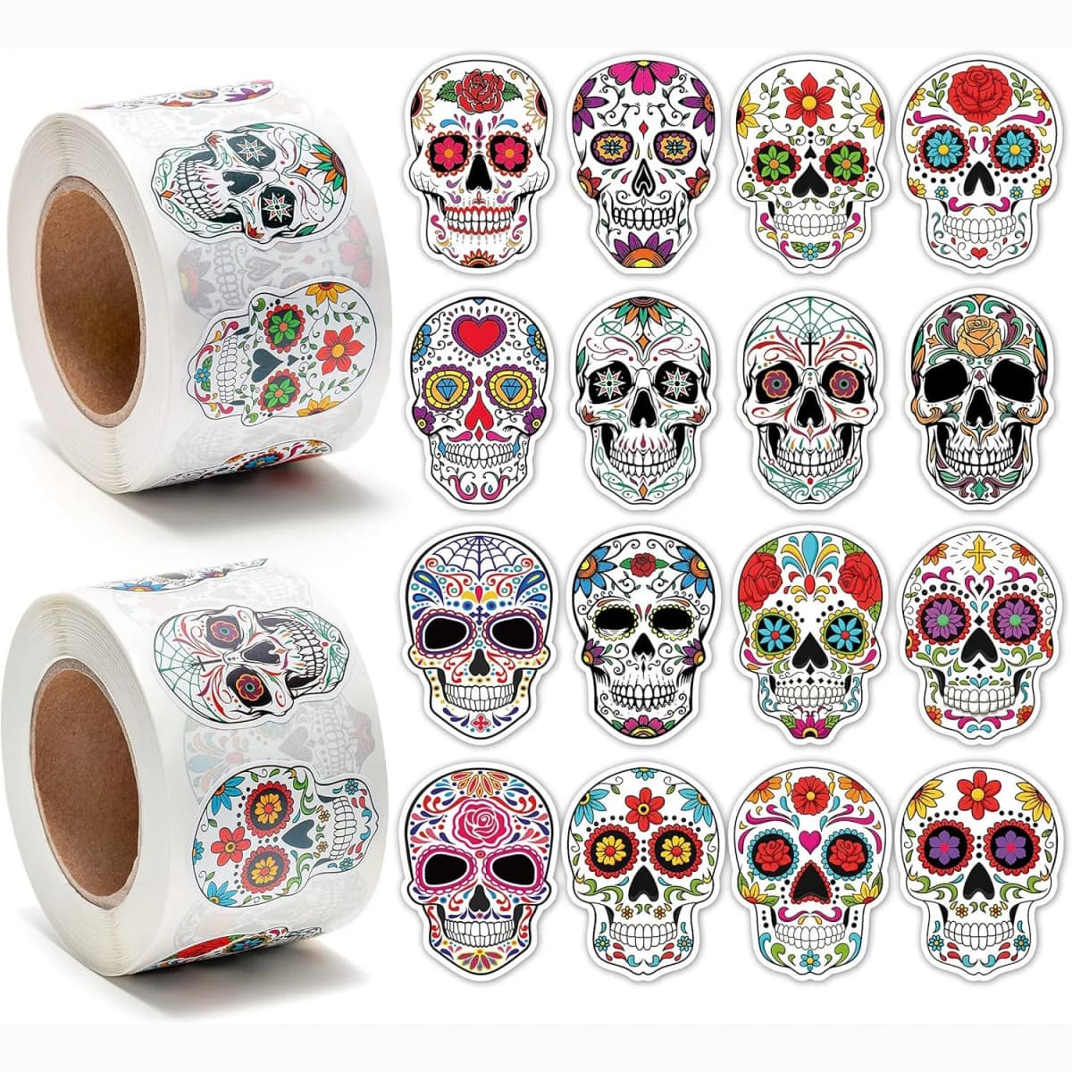 500pcs Skull Sticker Halloween Candy Skull Sticker Dia De Los Muertos Mexico Day of the Dead Sticker for Halloween Party Gift De
