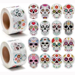 500pcs Skull Sticker Halloween Candy Skull Sticker Dia De Los Muertos Mexico Day of the Dead Sticker for Halloween Party Gift De