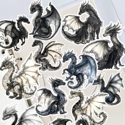 17pcs Retro Gothic Style Dark Black Dragon Stickers, Stationery, Notebook, Account Materials, Phone Cases Luggage, Guitar