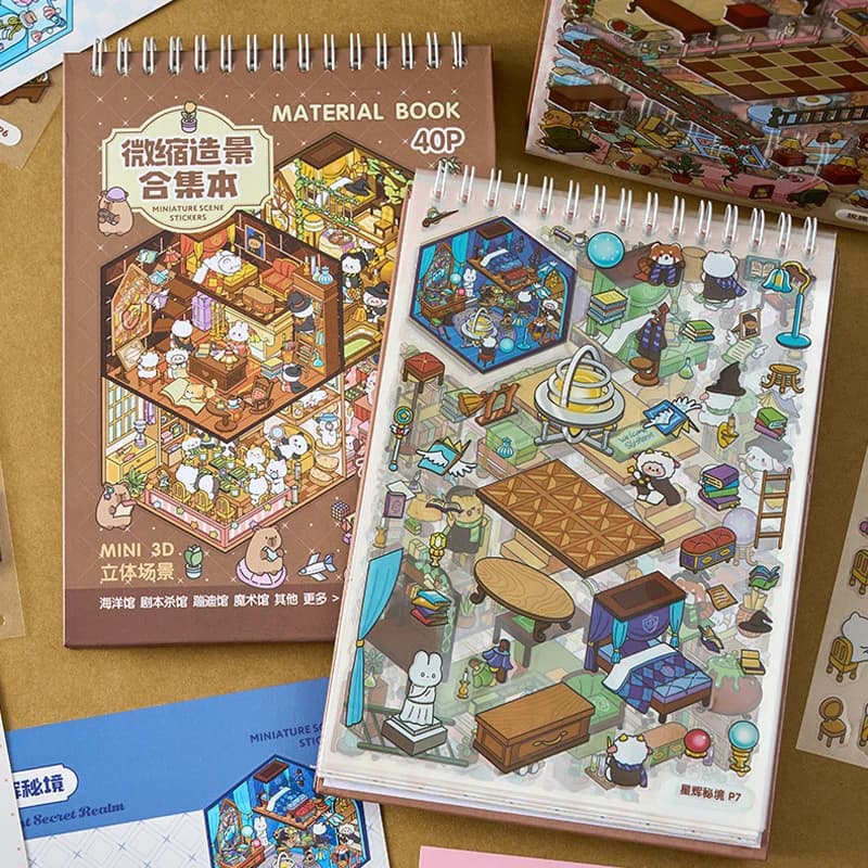 40pcs/book Miniature Scene Sticker Book Dream Town 4.0 Series Cute Style Stacked 3D Houses Quiet Book DIY Planner Scrapbooking