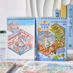 Mr.Paper 1Sticker Book+1Tweezers Set Miniature Business Town Diorama 3D Decal for DIY Scene Craft Micro Landscape Puzzle Sticker