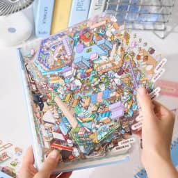 Mr.Paper 1Sticker Book+1Tweezers Set Miniature Business Town Diorama 3D Decal for DIY Scene Craft Micro Landscape Puzzle Sticker