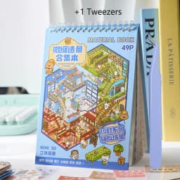 Mr.Paper 1Sticker Book+1Tweezers Set Miniature Business Town Diorama 3D Decal for DIY Scene Craft Micro Landscape Puzzle Sticker