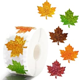 500Pcs Fall Thanksgiving Leaf Stickers 5 Colors Maple Leaf Decals Holographic Self Adhesive Label Stickers Roll for Autumn