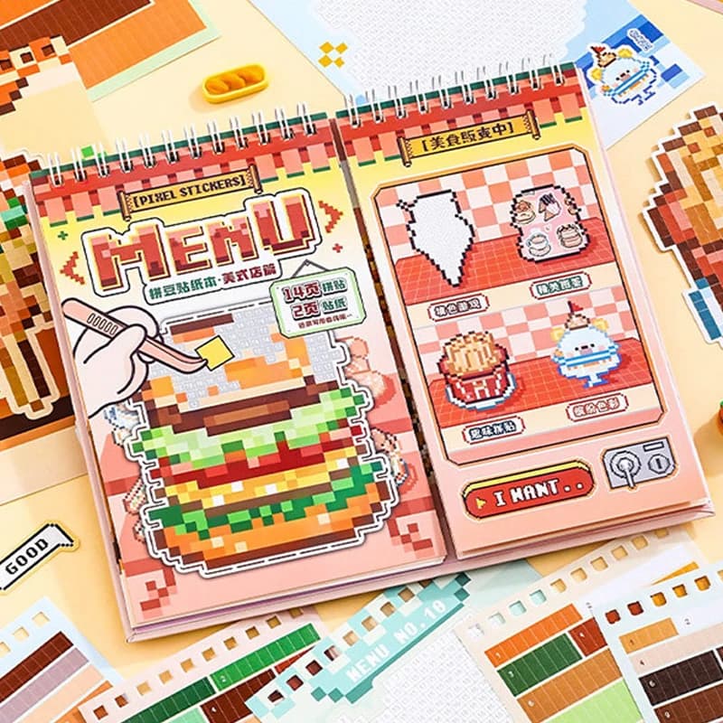 Mr.Paper 30pcs Pixel Art Vending Machine Series Sticker Book 3.0 Spiral Bound Creative Pixel Journal DIY Notebook Album Decor