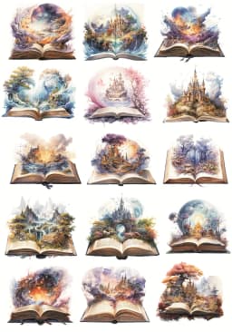 Stickers Hand-painted Watercolor Fairy Tale Castles in Fantasy Books Stickers DIY Scrapbook Diary Project Decoration Vintage