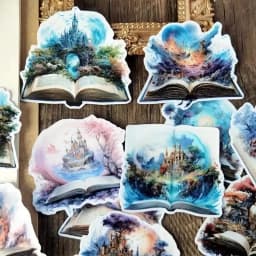 Stickers Hand-painted Watercolor Fairy Tale Castles in Fantasy Books Stickers DIY Scrapbook Diary Project Decoration Vintage