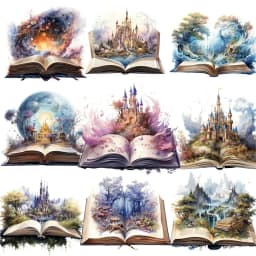 Stickers Hand-painted Watercolor Fairy Tale Castles in Fantasy Books Stickers DIY Scrapbook Diary Project Decoration Vintage