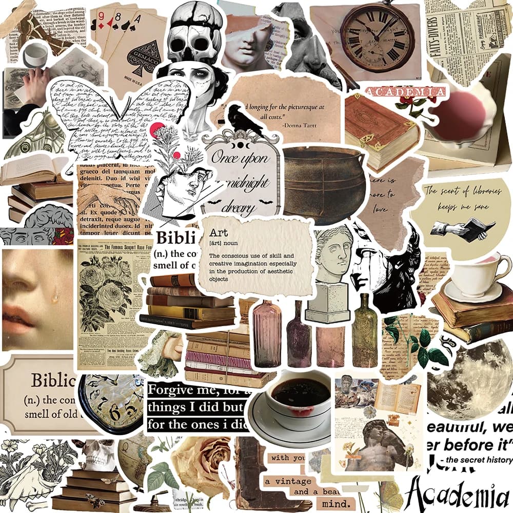 50PCS Dark Academia Stickers Nostalgia Gift Cafe DIY Laptop Phone Luggage Guitar Bottle Art Picture Community Dormitory 