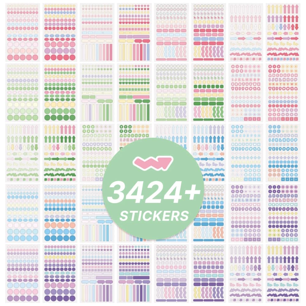 40 Sheets Colorful Paper Index Label Stickers 3424+ Pcs Planning Stickers Diary Notes Marking Aesthetic Creative Stickers