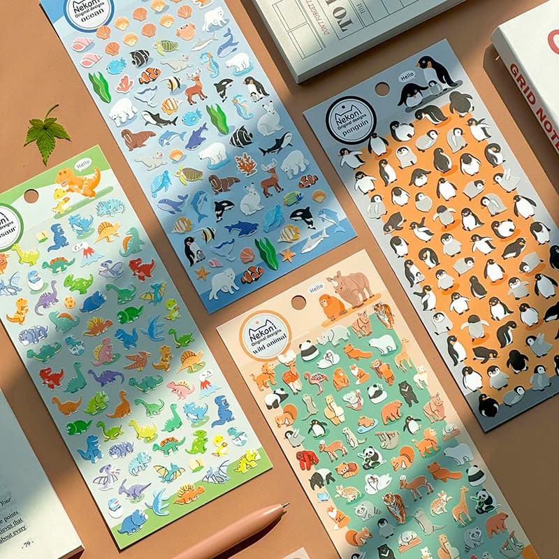 Korean Import Original NEKONI Animals Penguin Dinosaur Stickers Scrapbooking Diy Journal Stationery Sticker Decor School Supply