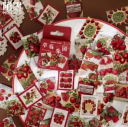 46pcs Strawberry Orchard Stamp Decorative Stickers for Scrapbooking DIY Journal Diary Stick Labels Album Stationery