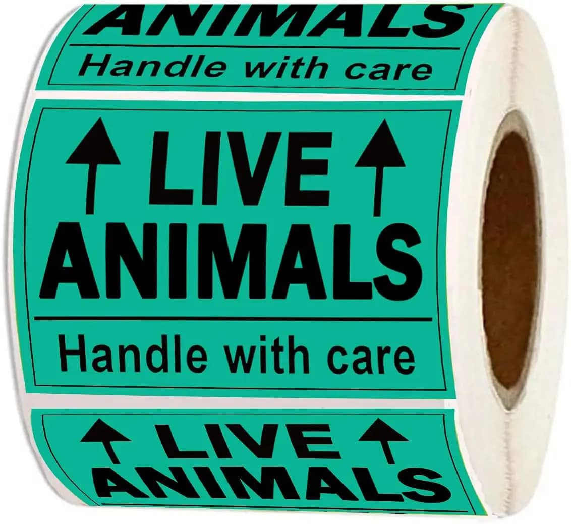 Remarkable Live Animals Please Handle with Care Stickers,2 X 3 Inch Fluorescent Fragile Shipping Label Stickers for Shipping and