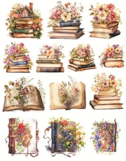 Watercolor Nostalgic Retro Plant and Flower Books Stickers DIY Scrapbooking Diary Project Decoration Vintage Journal