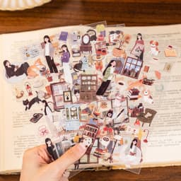 12 Sheets Daily Leisure Theme PET Stickers for DIY Craft Scrapbooking Collage Guitar Phone Case Notebook Decoration