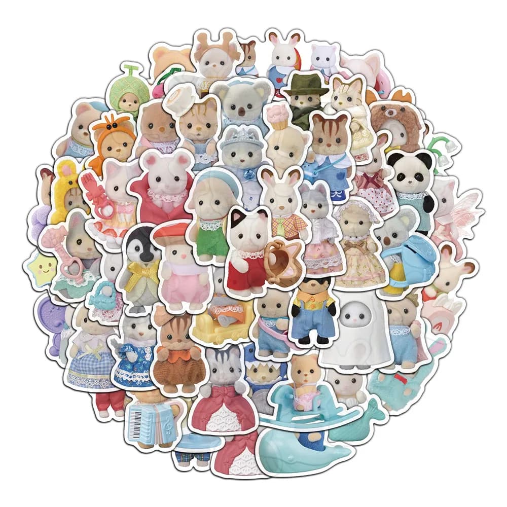 55/110/165PCS Calico Critters Family Cartoon Cute Handheld Notebook Skateboarding Luggage Decorative Stickers