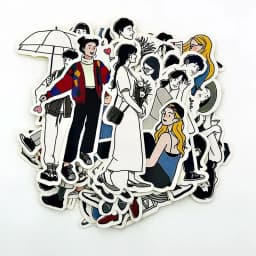 51pcs Cute Girl's Happy Life Character Boy Handbook Sticker Material Package Set Simple Ins Style Scrapbooking