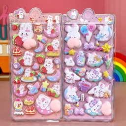 2PCS Cartoon Sticker 3D Puffy Squishy Stress Relief Rabbit Capybara Bear for Phone Case Laptop Decoration Journal DIY Collage Ch