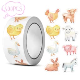 1 Roll of 500 Non-Standard Farm Animal Stickers 2.5cm/1.0'' DIY Gift Decoration Reward Learning Graffiti Game Art Stickers Suita