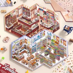JIAMEI Kawaii 3D Miniature Scene Store Management 2.0 Cartoon Cabin Landscape Stickers DIY Handmade Stacking Scrapbook Sticker