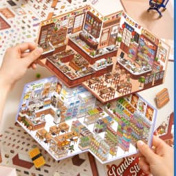 JIAMEI Kawaii 3D Miniature Scene Store Management 2.0 Cartoon Cabin Landscape Stickers DIY Handmade Stacking Scrapbook Sticker
