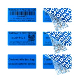 Blue 100pcs Warranty protection sticker (40X20mm) Secure seal tamper-proof serial number QR code sticker Void open seal label