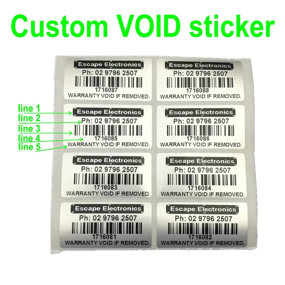 100pcs Customized Printed Tamper Proof Warranty Void Labels Stickers Seals Waterproof Support French Russian Spanish Languages