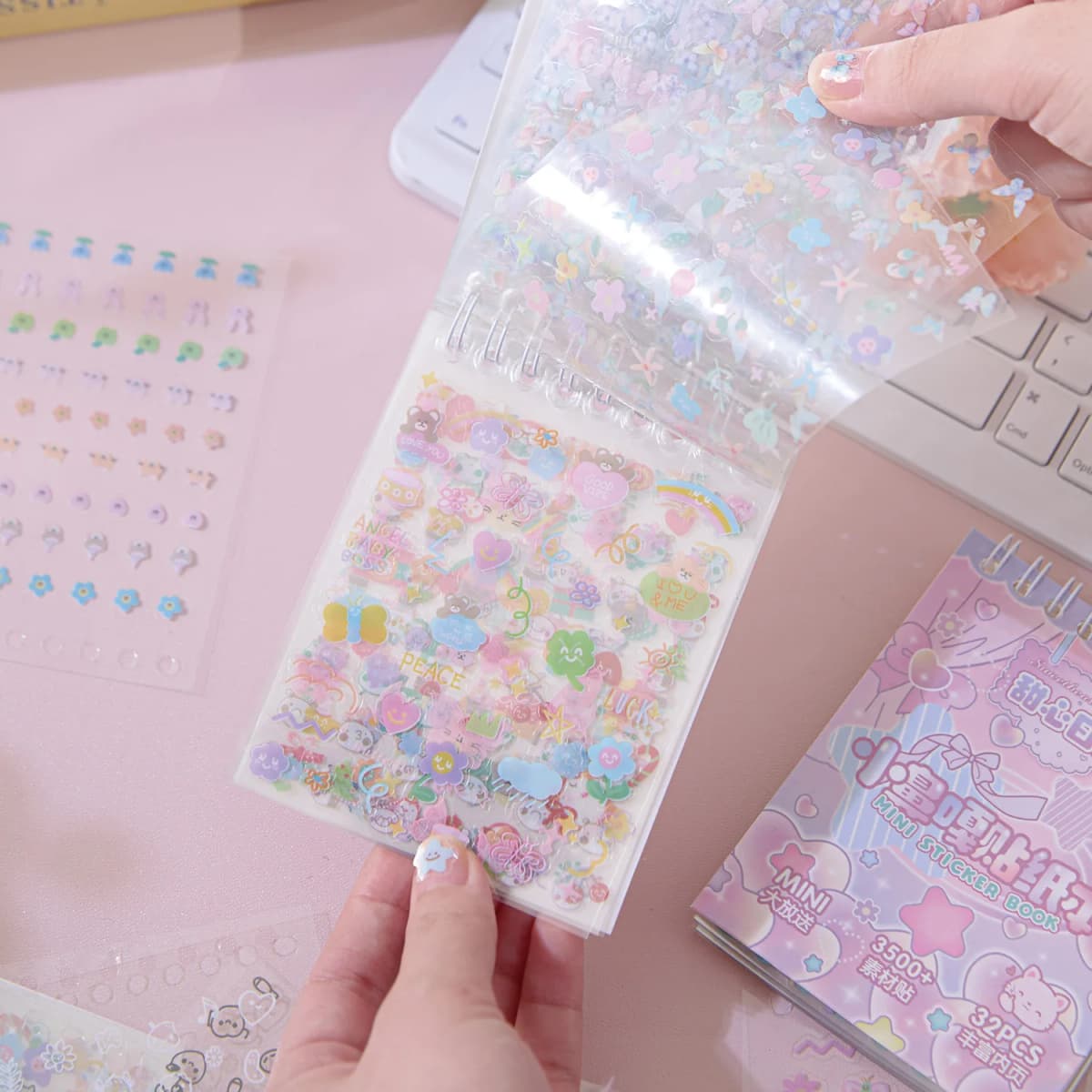 32sheets Kawaii Mini Sticker Die-cutting Sticker book Kpop Toploader Decorative Stickers Nail Sticker Set Stationery