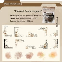 Etori Life Poem Ink Mark Series 30Pcs Vintage Watercolor Collage Pet Stickers Floral Lace Old Newspaper Clock Journal Decoration Materials for Laptops, Phone Stickers, Suitcases, Office Decoration Accessories, DIY Crafts, Pencil Cases, Handmade Scrapbooking Supplies, Student Gift Paper Bags, Children's Stickers, Gifts for Friends