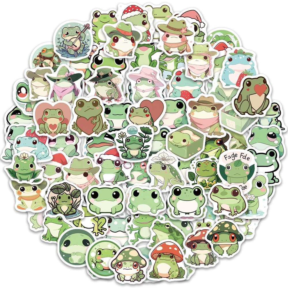 100PCS Cute Cartoon Frog Stickers Creative Handbooks Phone Cases Laptop Suitcases Water Cups Waterproof Stickers