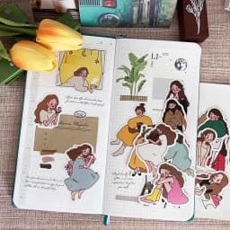 22pcs Cute Girl's Daily Notebook Sticker Material Set with Characters Ins Wind Salt Department of Japan Korea Decoration.