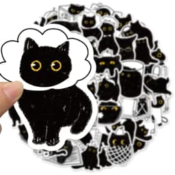 50PCS Lucky Black Cat Log Stickers Decoration DIY Handaccount Phone Case Notebook Skateboard Waterproof Stickers