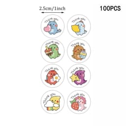 50/100/500pcs 1 Inch Thank You Stickers Cartoon Dinosaur Labels for Packaging Baking Labels Gifts Seal Decor Children's Stickers
