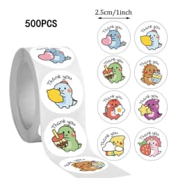 50/100/500pcs 1 Inch Thank You Stickers Cartoon Dinosaur Labels for Packaging Baking Labels Gifts Seal Decor Children's Stickers