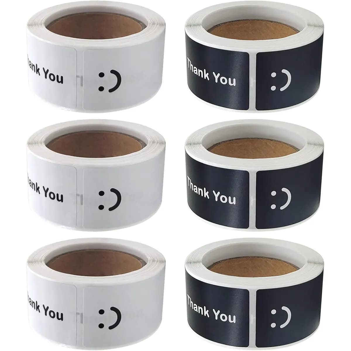 120Pcs/roll Smiling Face Black and White Thank You Rectangular Seal Sticker Gift Sticker for Homemade Packaging Decoration Label