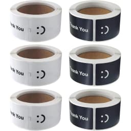 120Pcs/roll Smiling Face Black and White Thank You Rectangular Seal Sticker Gift Sticker for Homemade Packaging Decoration Label