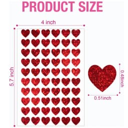 600 Pcs Red Heart Stickers, Small Holographic Stickers for Student Reward 0.5in Small Sparkly Sticker for Gift Sealing