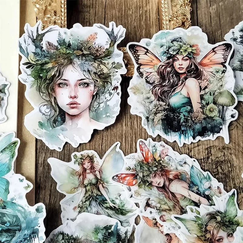 Stickers Watercolor Forest Tree House Butterfly Elf Fairy Stickers DIY Scrapbook Diary Project Decoration Vintage Scrapbooking