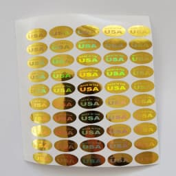 500pcs 'MADE IN THE USA' Silver/Gold Color Holograms Seal Stickers 13x6.5mm Oval Shape