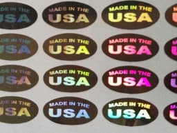 500pcs 'MADE IN THE USA' Silver/Gold Color Holograms Seal Stickers 13x6.5mm Oval Shape