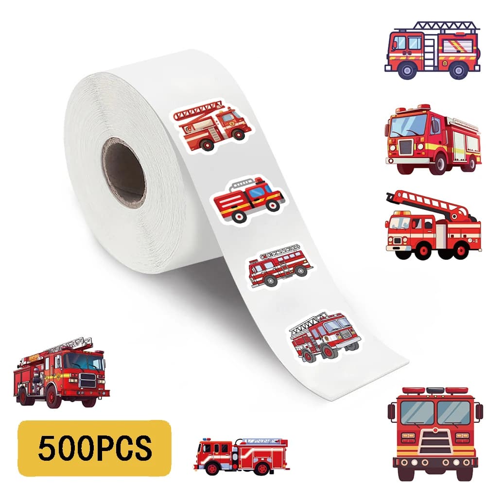 500PCS Fire Truck Roll Stickers Graffiti Cartoon Art Gift Scrapbooking Living Room Phone Community Skateboard Nostalgia Sticker