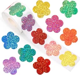 500pcs Laser Flower Sticker Roll Cute Flower Shape Sealing Sticker Color Waterproof Self-adhesive Sticker Gift Packaging Sticker