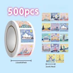 Van Gogh - Style World Landmark Stickers, 500 Pcs/Roll, 14 Iconic Patterns, Perfect for Scrapbooking & DIY Crafts