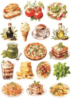 Watercolor Hand-Painted Italian Cuisine Stickers Crafts and Scrapbooking Stickers Book Decorative DIY Stationery Waterproof