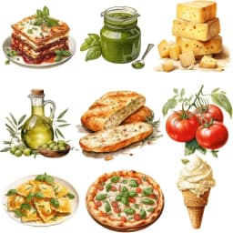 Watercolor Hand-Painted Italian Cuisine Stickers Crafts and Scrapbooking Stickers Book Decorative DIY Stationery Waterproof